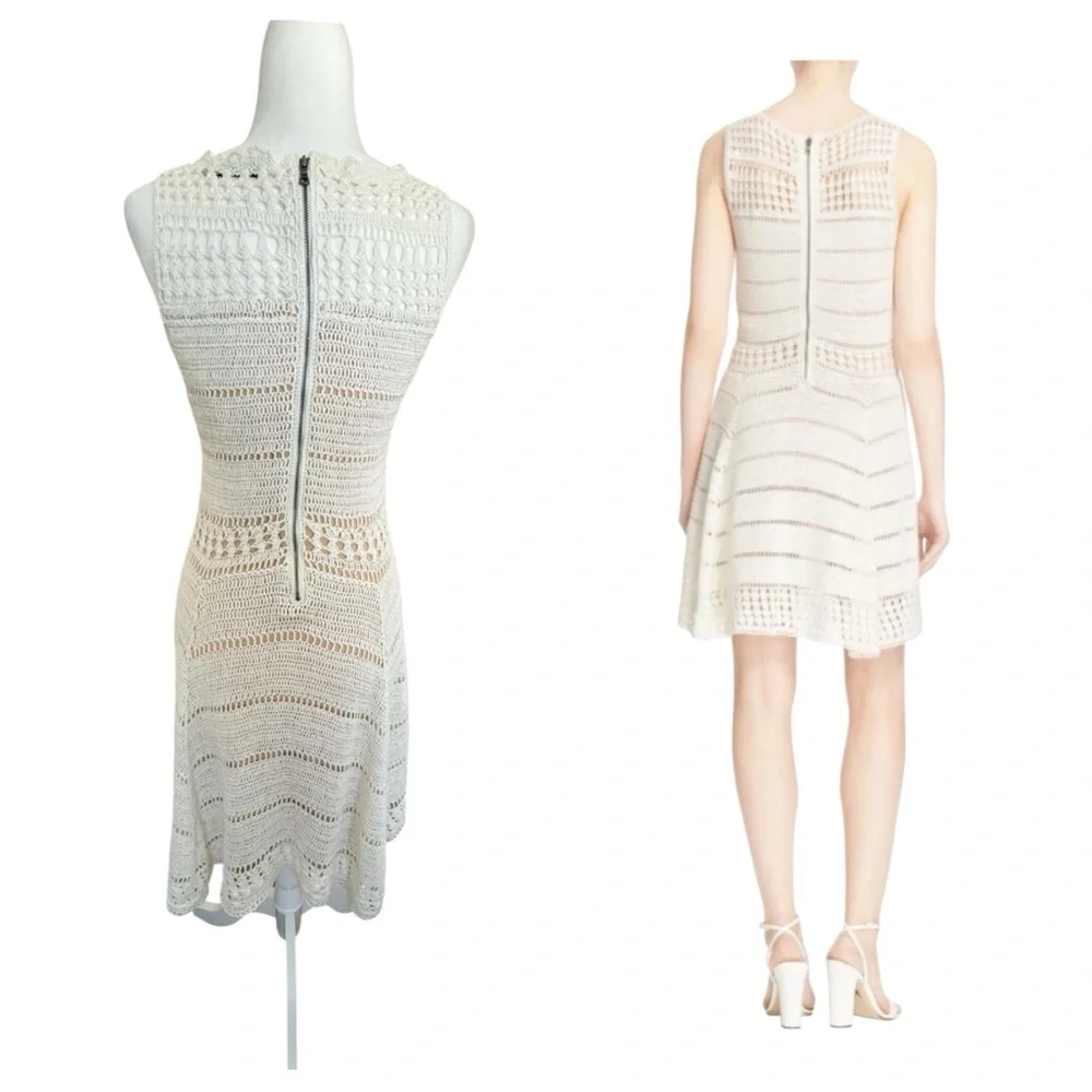 Alice + Olivia Noella Crochet Lace Dress S Ivory Cream Fit-and-Flare Above Knee - Picture 3 of 12